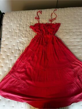 Anthropologie Pink Rose Ruched Tiered Maxi Dress Size XS NWT